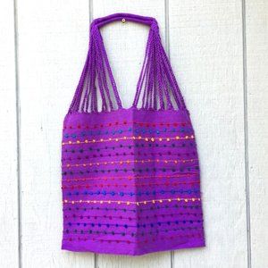 Handmade Hand Woven Cotton Rainbow Striped Mexican Tote Bag - Bolsa Telar Rayas